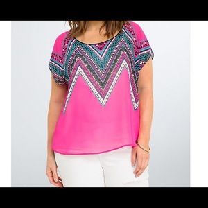 TORRID Chevron Chiffon Cross Back Top Size 2